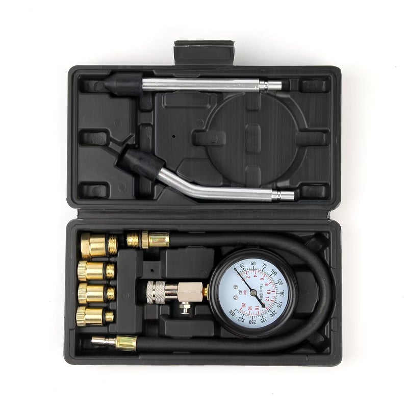 Gnhydxfe Compression Tester, 8pcs Engine Compression Tester kit Professional Petrol Gas Engine Cylinder Pressure Gauge 0-300 PSI Automotive Tool for Motorcycle Car Truck (Black) - Image 1